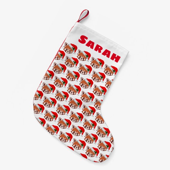 Personalised Santa Red Panda Christmas Stocking (Front (Hanging))
