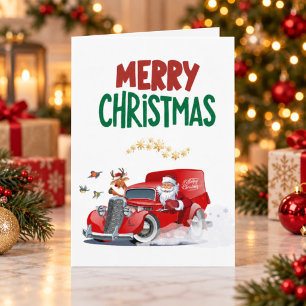 Personalised Santa Red Truck Folded Christmas Card