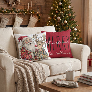 Personalised Santa reindeer Christmas Cushion