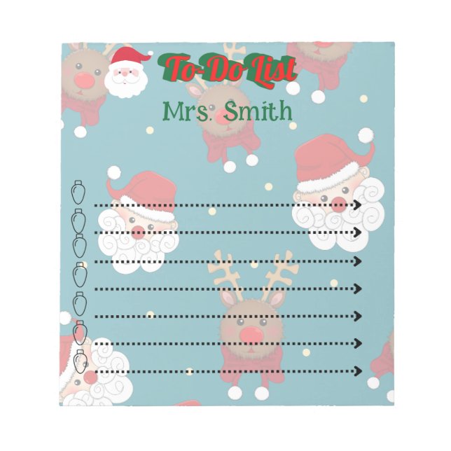 Personalised Santa Reindeer Christmas To-Do List Notepad (Front)
