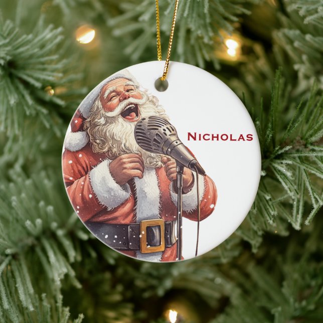 Personalised Santa Singing  Ceramic Tree Decoration (Tree)