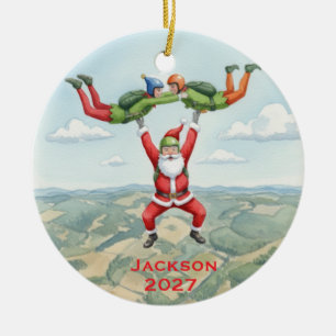 Personalised Santa Skydiving Ceramic Tree Decoration