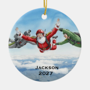 Personalised Santa Skydiving Ceramic Tree Decoration