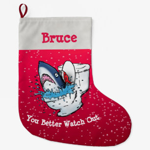 Personalised Santa Toilet Shark Large Christmas Stocking