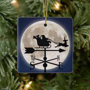 Personalised Santa Weathervane Full Moon Christmas Ceramic Ornament