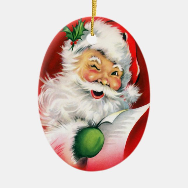 Personalised Santa Winking Christmas Ornament (Front)
