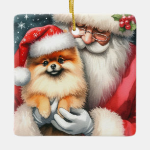 Personalised Santa with Pomeranian Christmas Ceramic Ornament