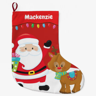Personalised Santa with Reindeer Large Christmas Stocking