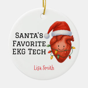 Personalised Santa's EKG Tech  Ceramic Tree Decoration