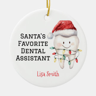 Personalised Santa's Favourite Dental Assistant Ceramic Tree Decoration