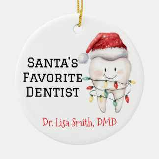 Personalised Santa's Favourite Dentist Ceramic Tree Decoration