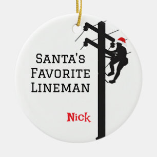 Personalised Santa's Favourite Lineman  Ceramic Tree Decoration
