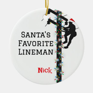 Personalised Santa's Favourite Lineman  Ceramic Tree Decoration