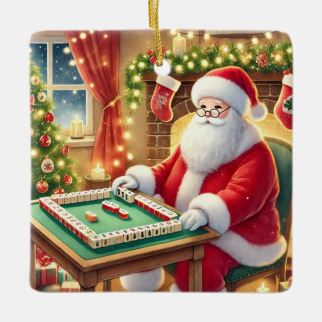 Personalised Santa's Favourite Mahjong Player  Ceramic Ornament (Front)