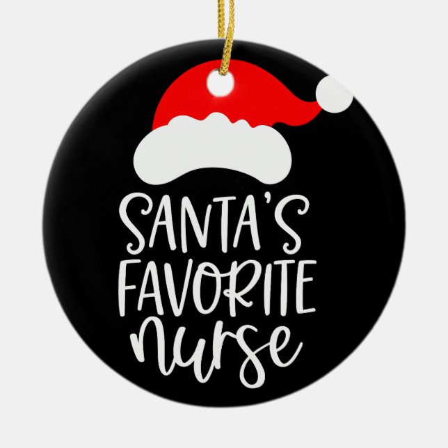 Personalised Santa's Favourite Nurse  Ceramic Tree Decoration (Front)
