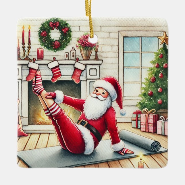Personalised Santa's Favourite Pilates Instructor Ceramic Ornament (Front)