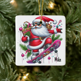 Personalised Santa's Favourite Skateboarder Ceramic Ornament
