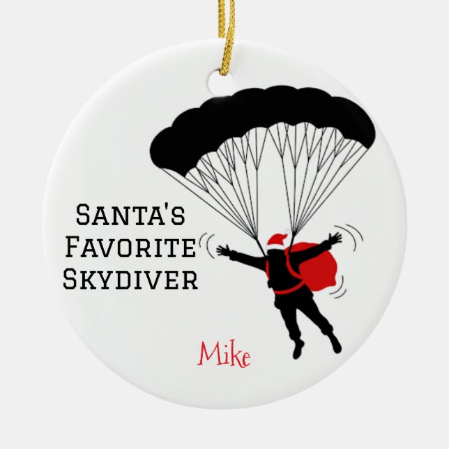 Personalised Santa's Favourite Skydiver Ceramic Tree Decoration (Front)