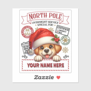 Personalised Santa's Gift Sticker with cute Puppy