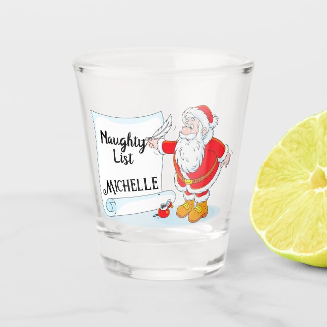 Personalised Santa's Naughty List Shot Glass (Front)