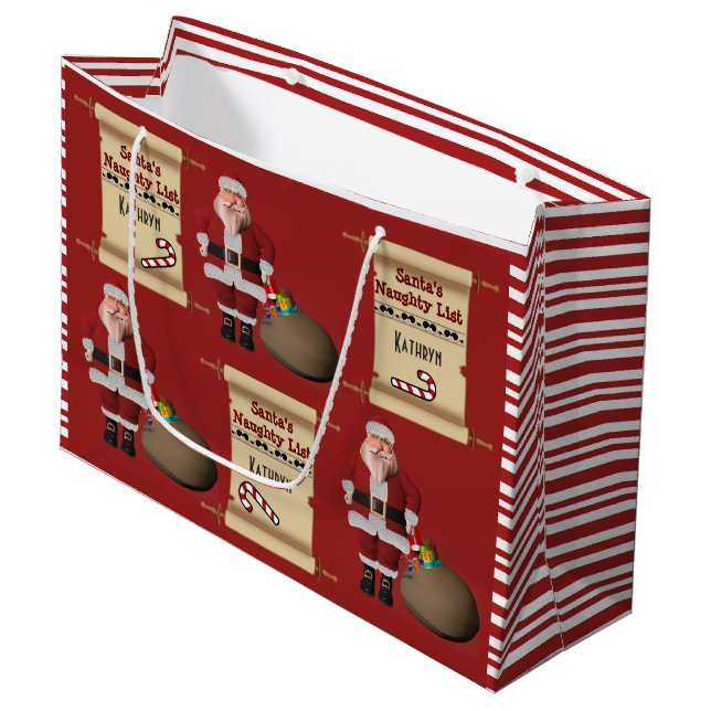 Personalised Santa's Naughty or Nice List Large Gift Bag (Front Angled)