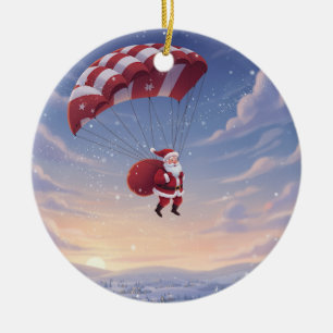 Personalised Santa's Skydiving Ceramic Tree Decoration
