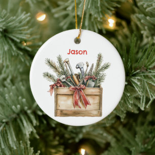 Personalised Santa's Toolbox/Tool Chest Ceramic Tree Decoration