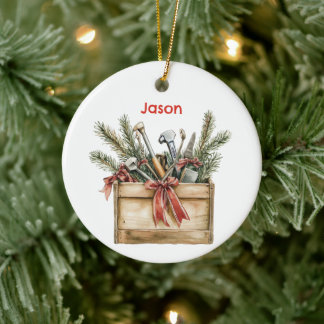 Personalised Santa's Toolbox/Tool Chest Ceramic Tree Decoration