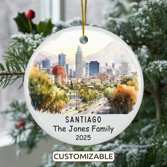 Personalised Santiago Ornament, Chile Ceramic Tree Decoration (Creator Uploaded)