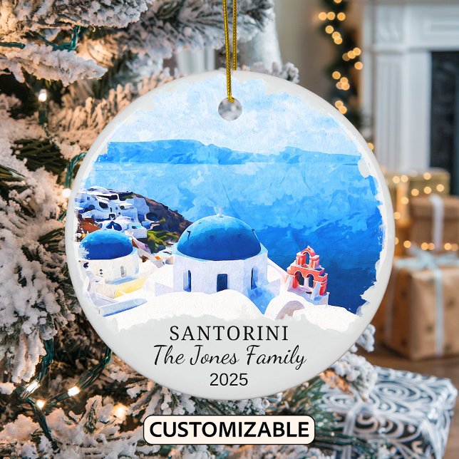 Personalised Santorini Ornament, Greece Ceramic Tree Decoration (Creator Uploaded)