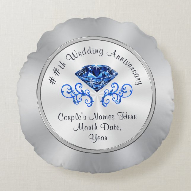 Personalised Sapphire Wedding Anniversary Gifts Round Cushion (Front)