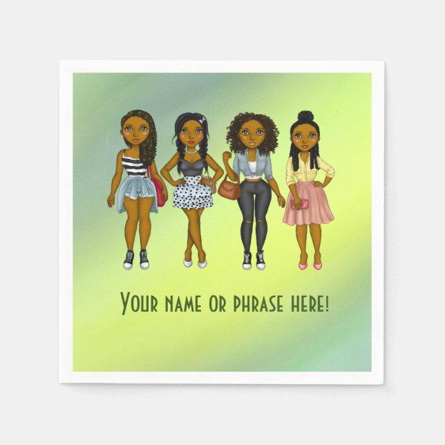 Personalised Sassy Diva Women Green Ombré Napkin (Front)