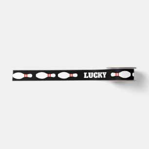 Personalised satin ribbon with bowling pin design