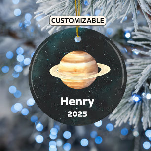 Personalised Saturn Ornament, Solar System, Planet Ceramic Tree Decoration
