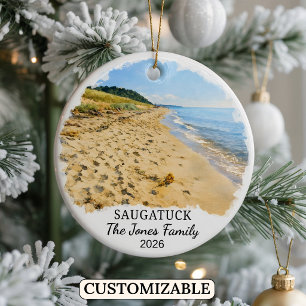 Personalised Saugatuck Ornament, Custom Michigan Ceramic Tree Decoration