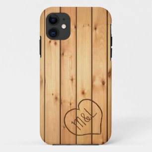 Personalised Sauna Wood Panels w/ Heart & Initials iPhone 11 Case