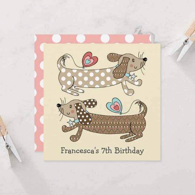 Personalised Sausage Dog Dachshund Birthday Invite (Front/Back In Situ)