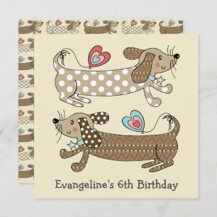 Personalised Sausage Dog Dachshund Birthday Invite