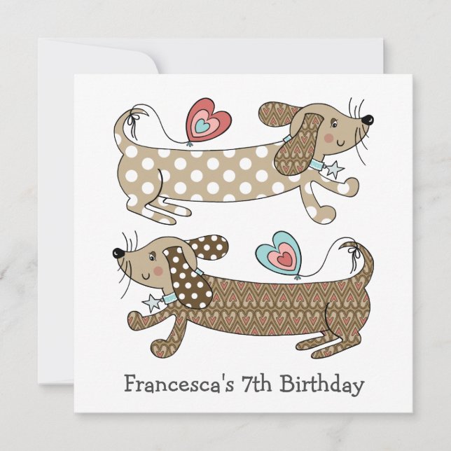 Personalised Sausage Dog Dachshund Birthday Invite (Front)