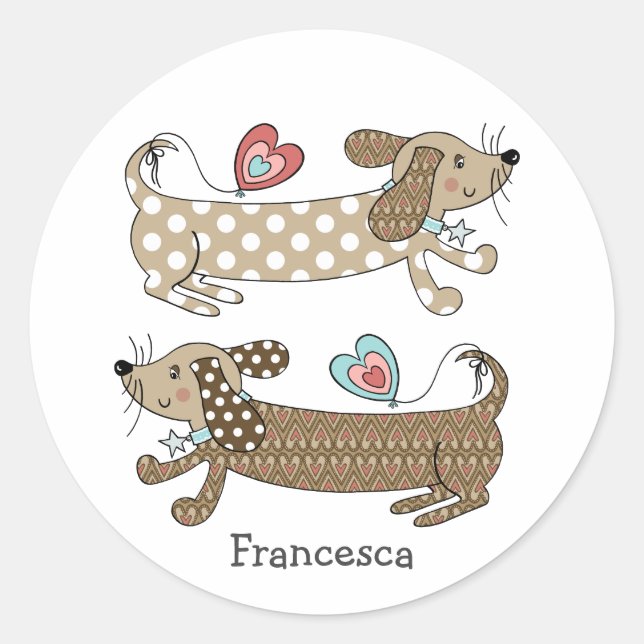 Personalised Sausage Dog Dachshund Classic Round Sticker (Front)