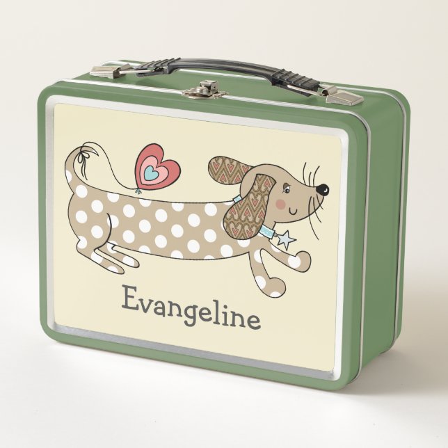 Personalised Sausage Dog Dachshund Metal Lunch Box (Front)