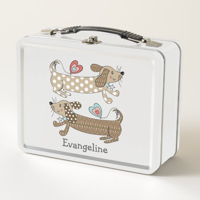 Personalised Sausage Dog Dachshund Metal Lunch Box (Front)