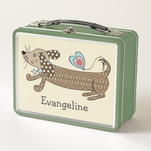 Personalised Sausage Dog Dachshund Metal Lunch Box (Front)