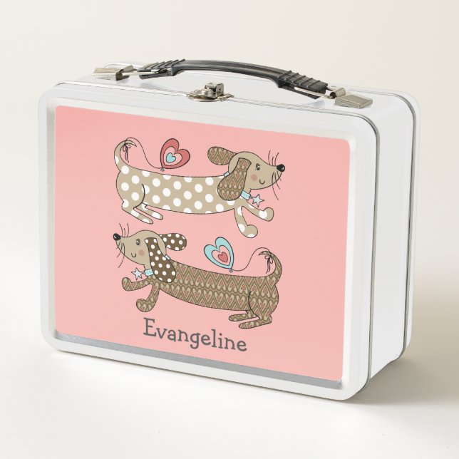 Personalised Sausage Dog Dachshund Metal Lunch Box (Front)