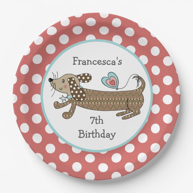 Personalised Sausage Dog Dachshund Party Paper Plate (Front)