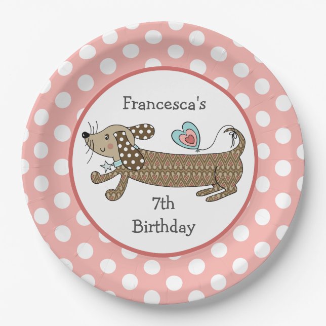 Personalised Sausage Dog Dachshund Party Paper Plate (Front)