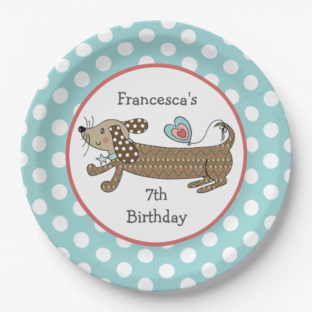 Personalised Sausage Dog Dachshund Party Paper Plate (Front)
