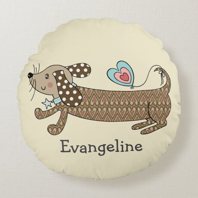 Personalised Sausage Dog Dachshund Round Cushion (Front)