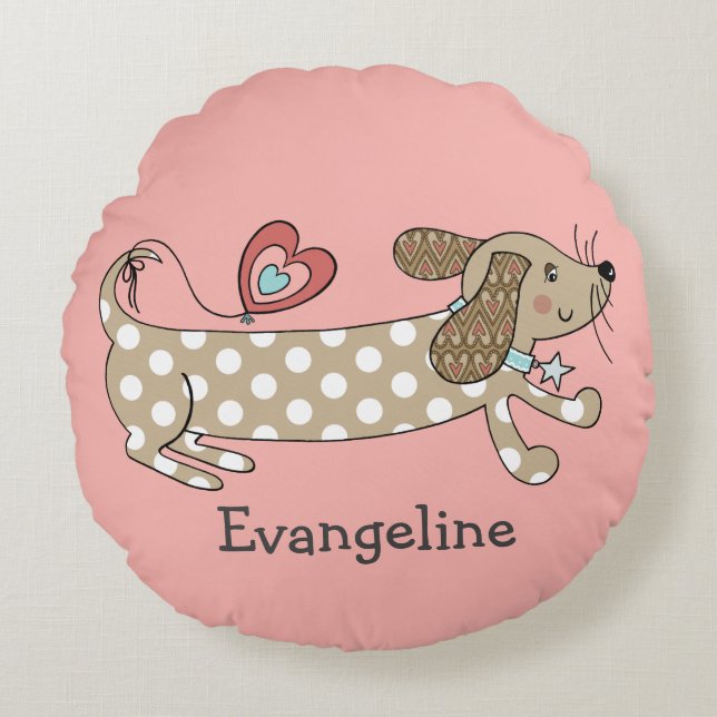 Personalised Sausage Dog Dachshund Round Cushion (Front)