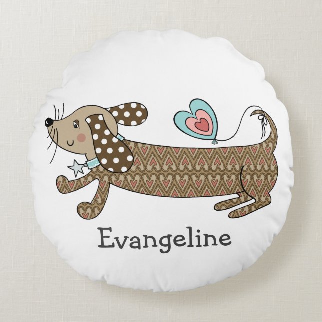 Personalised Sausage Dog Dachshund Round Cushion (Front)